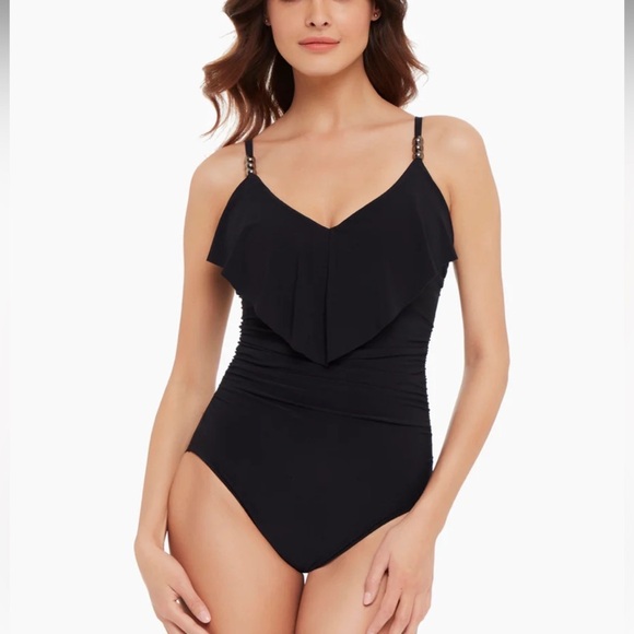 New! Magicsuit Isabel beaded ruffle Black One-Piece Swimsuit 20511 - Picture 1 of 12